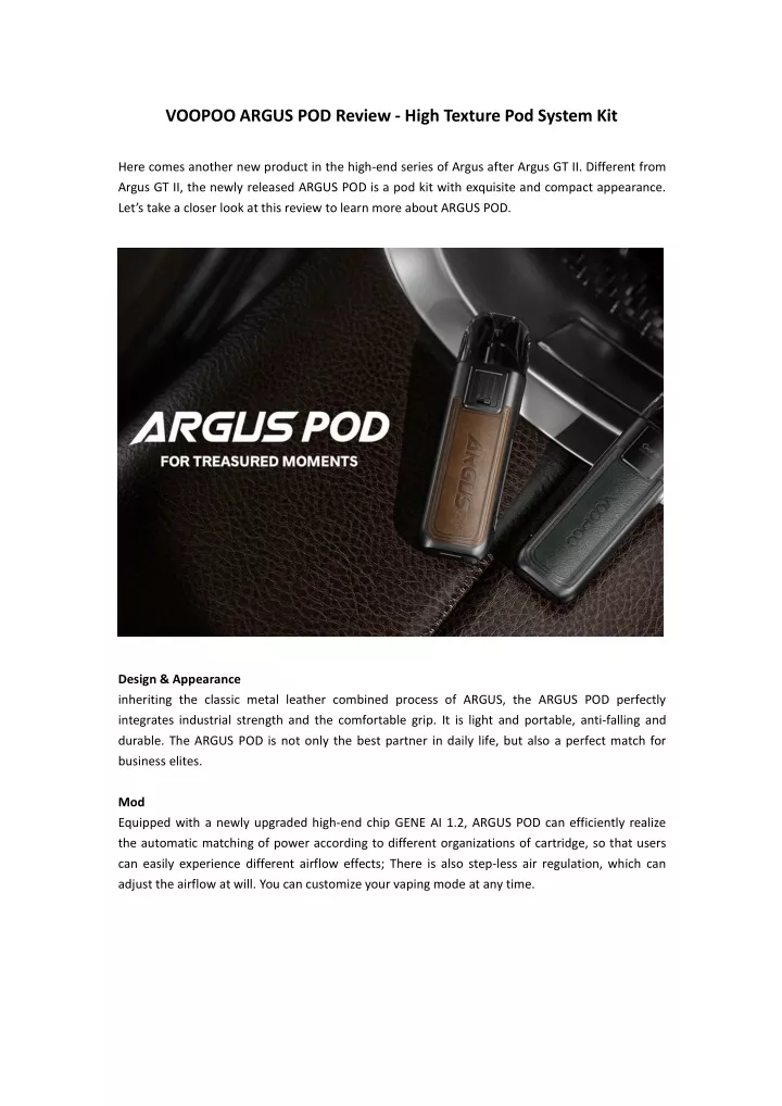 voopoo argus pod review high texture pod system