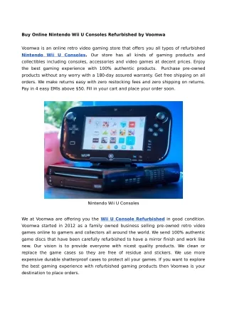 Nintendo Wii U Consoles Refurbished -Voomwa