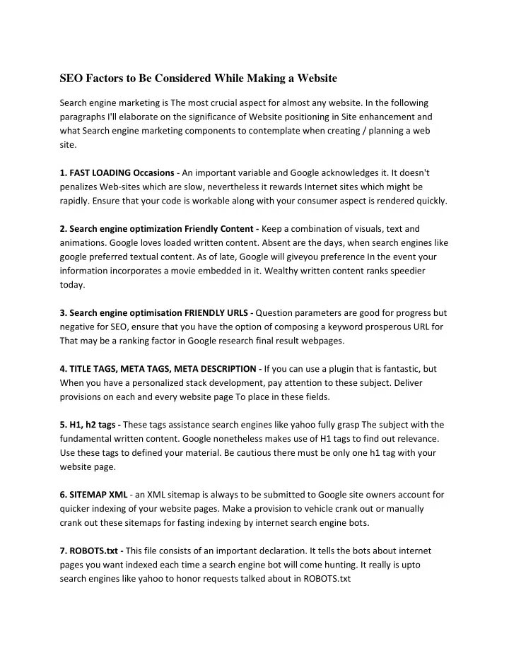 PPT - SEO Factors to Be Considered While Making a Website PowerPoint ...