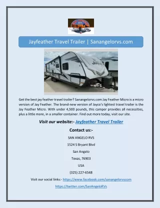 Jayfeather Travel Trailer | Sanangelorvs.com