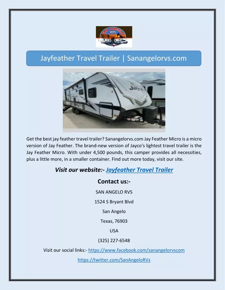 jayfeather travel trailer sanangelorvs com