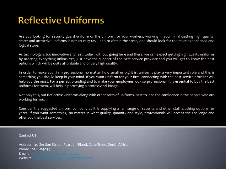 reflective uniforms