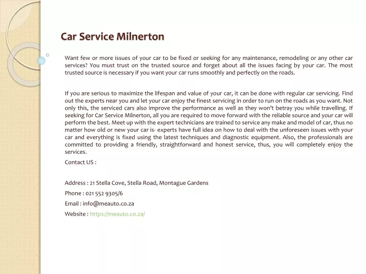 car service milnerton