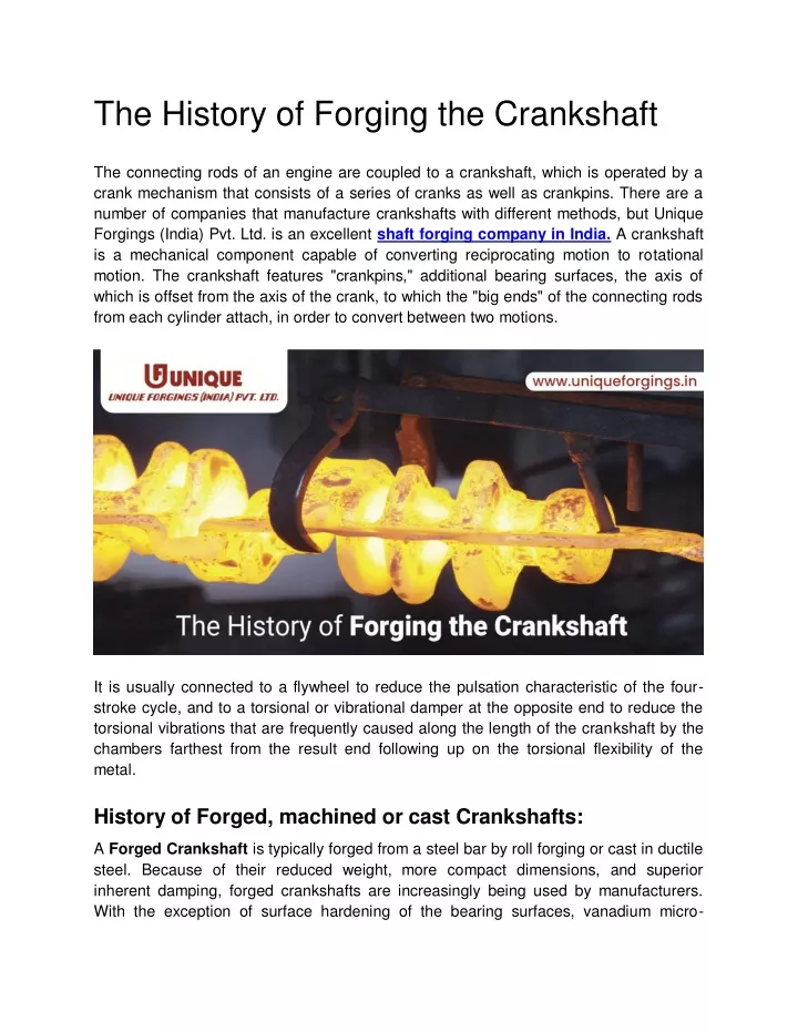 the history of forging the crankshaft