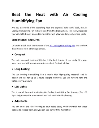 Air Cooling Humidifying Fan