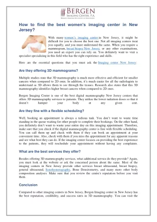 How to find the best women’s imaging center in New Jersey