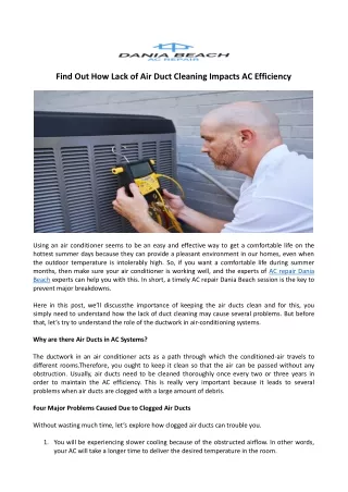 Find Out How Lack of Air Duct Cleaning Impacts AC Efficiency