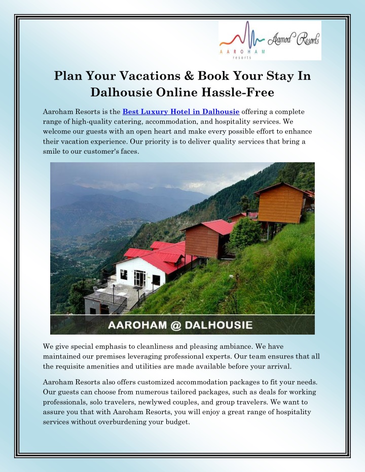 plan your vacations book your stay in dalhousie