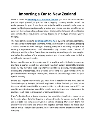 importing a car to new zealand