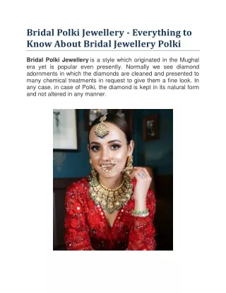 Bridal Polki Jewellery - Everything to Know About Bridal Jewellery Polki