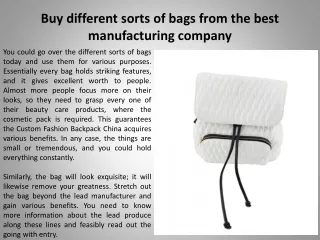 Buy different sorts of bags from the best manufacturing company