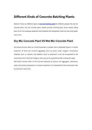different kinds of concrete batching plants