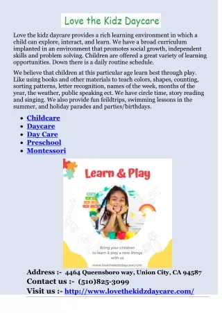 love the kidz daycare provides a rich learning