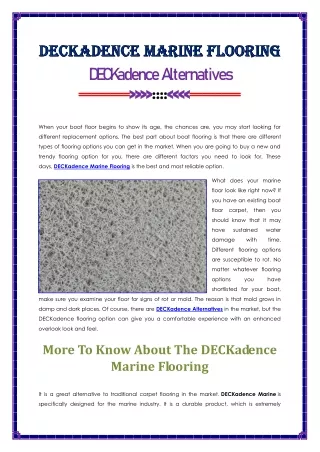 DECKadence Marine Flooring And Alternatives