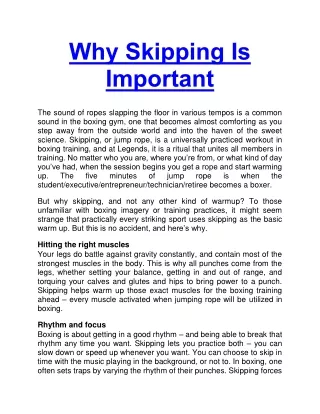 Why Skipping Is Important