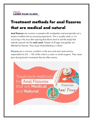 Treatment methods for anal fissures that are medical and natural