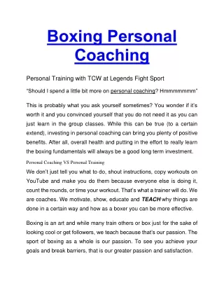 Boxing Personal Coaching