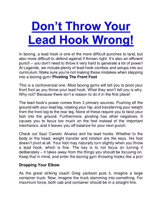 Don’t Throw Your Lead Hook Wrong!
