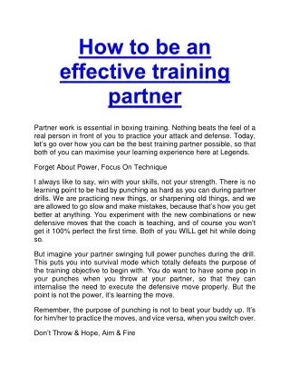 How to be an effective training partner