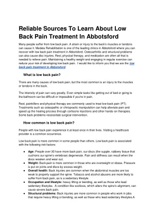 Low Back Pain Treatment In Abbotsford