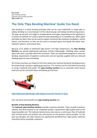 keywords pipe bending machine hydraulic pipe