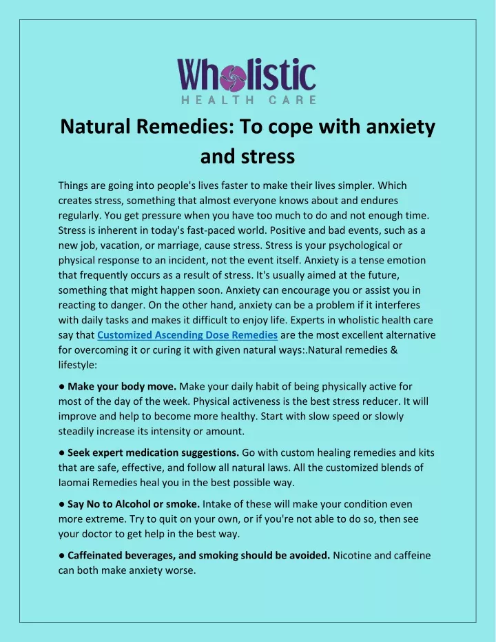 natural remedies to cope with anxiety and stress