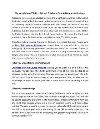 The world-class CPR, First Aid and Childhood First Aid Courses in Brisbane