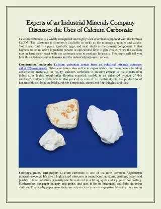 Experts of an Industrial Minerals Company Discusses the Uses of Calcium Carbonate