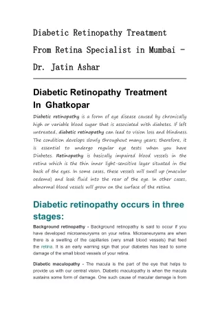 Diabetic Retinopathy Treatment In Ghatkopar