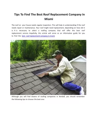 Tips To Find The Best Roof Replacement Company In Miami