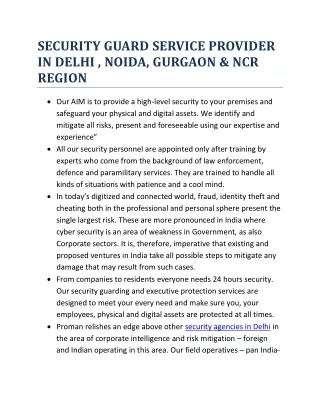 SECURITY GUARD SERVICE PROVIDER IN DELHI , NOIDA, GURGAON & NCR REGION