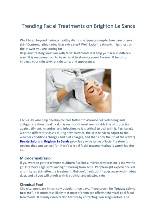 Trending facial treatments on Brighton Le Sands