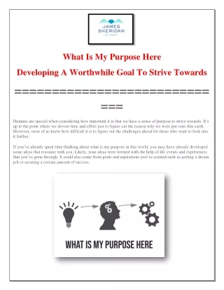 What Is My Purpose Here: Developing A Worthwhile Goal To Strive Towards
