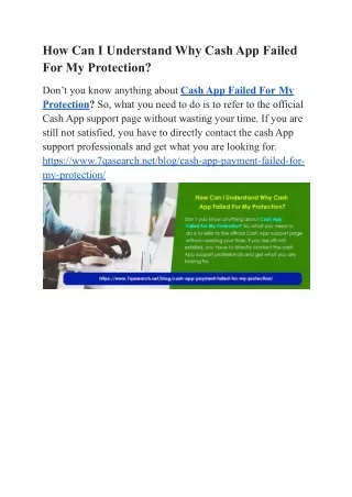 How Can I Understand Why Cash App Failed For My Protection?