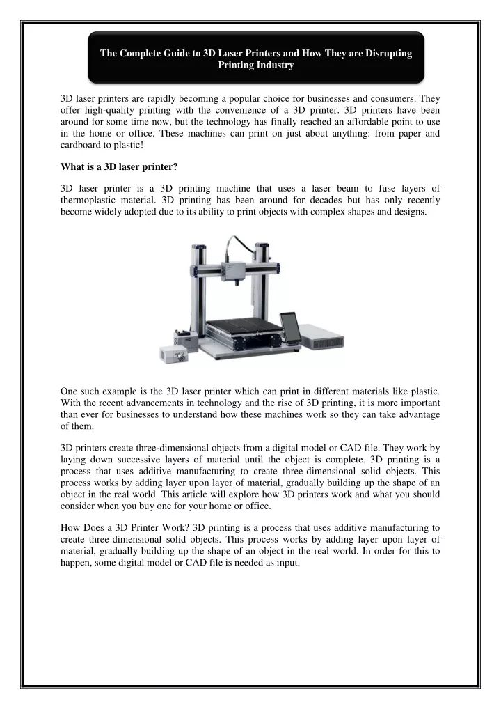 the complete guide to 3d laser printers