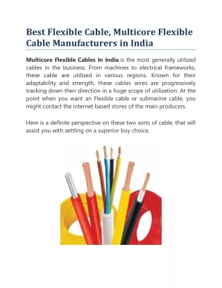 Best Flexible Cable, Multicore Flexible Cable Manufacturers in India