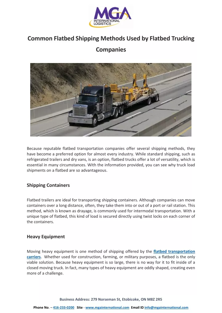 common flatbed shipping methods used by flatbed