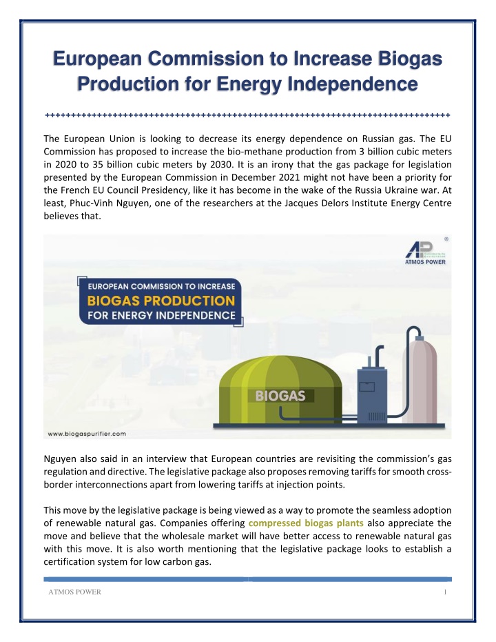 european commission to increase biogas production