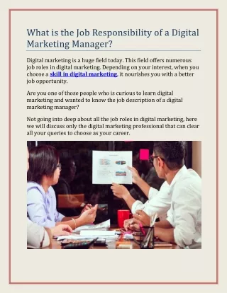 What is the Job Responsibility of a Digital Marketing Manager
