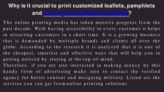 Why is it crucial to print customized leaflets, pamphlets and online printing Flyers in services