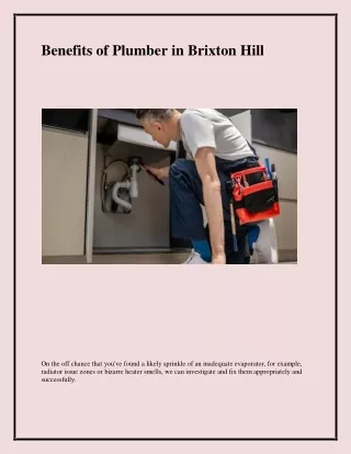 benefits of plumber in brixton hill