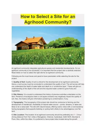 How to Select a Site for an Agrihood Community_