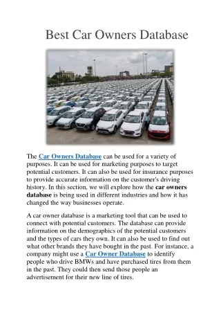 Best Car Owners Database in India