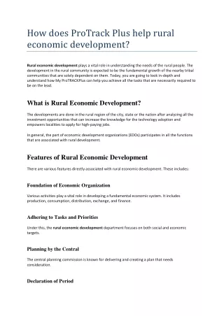 How Does ProTrack Plus Help Rural Economic Development