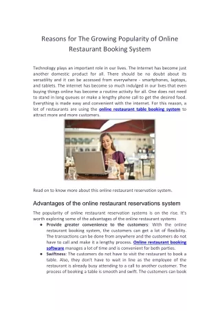 Reasons for the growing popularity of online restaurant booking system (1)