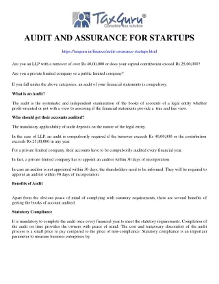 audit and assurance for startups