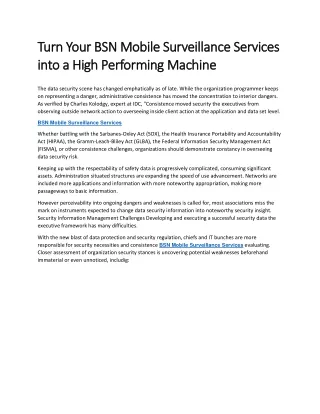 Turn Your BSN Mobile Surveillance Services into a High Performing Machine