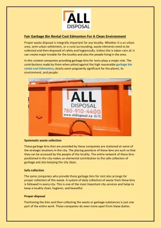 fair garbage bin rental cost edmonton for a clean