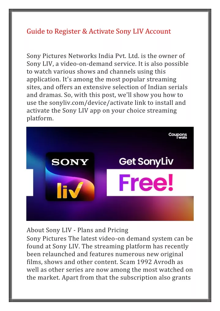 guide to register activate sony liv account