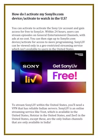 how do i activate my sonyliv com device activate